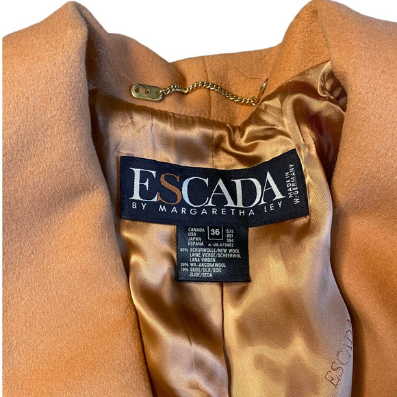 Vintage ESCADA Margaretha Ley Wool & Silk Camel Blazer Coat 36 Jacket - Picture 3 of 7